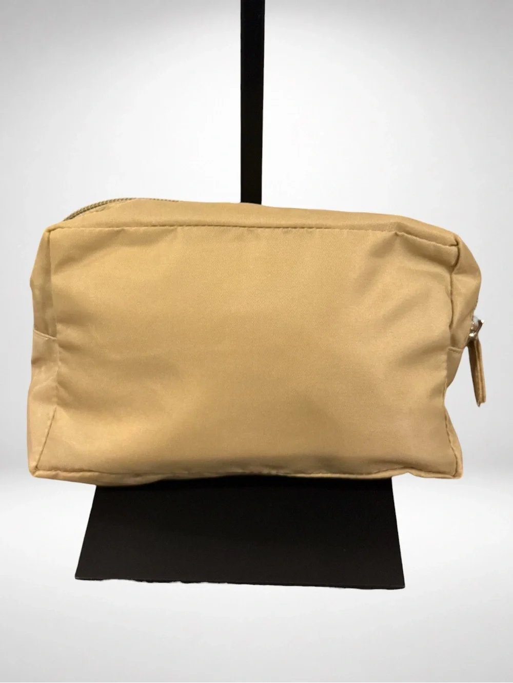 PRADA Authentic Nylon Cosmetic Pouch Beige Zip Makeup Travel Toiletry Bag